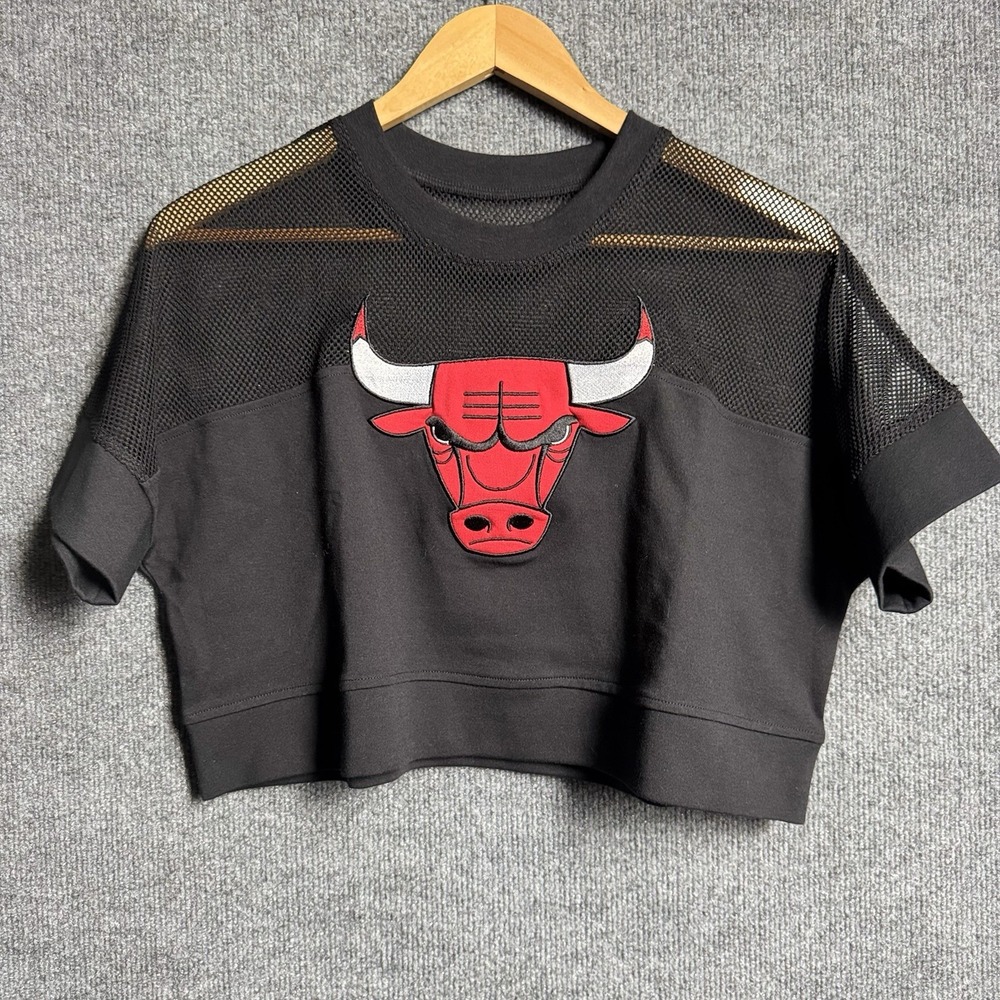FISLL Chicago Bulls S Black Mesh Crop Top Embroidered NBA Streetwear Y2K Jersey